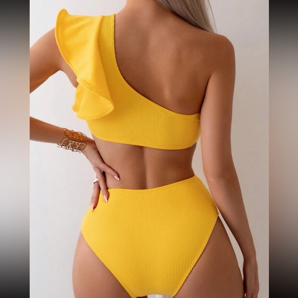 Swim Chicsea One Shoulder Swimsuit With Hollow Out Detailing & Ruffled Hem - Picture 2 of 4